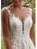 Illusion Neck Beaded Ivory Lace Tulle Sparkly Wedding Dress